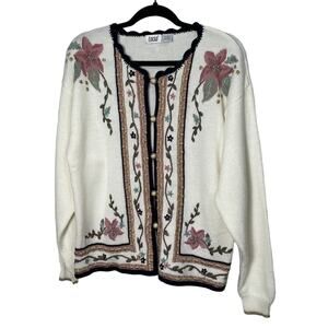 Vintage LUCIA Women’s Ivory Cardigan Sweater Embroidered Floral Colorful Medium6